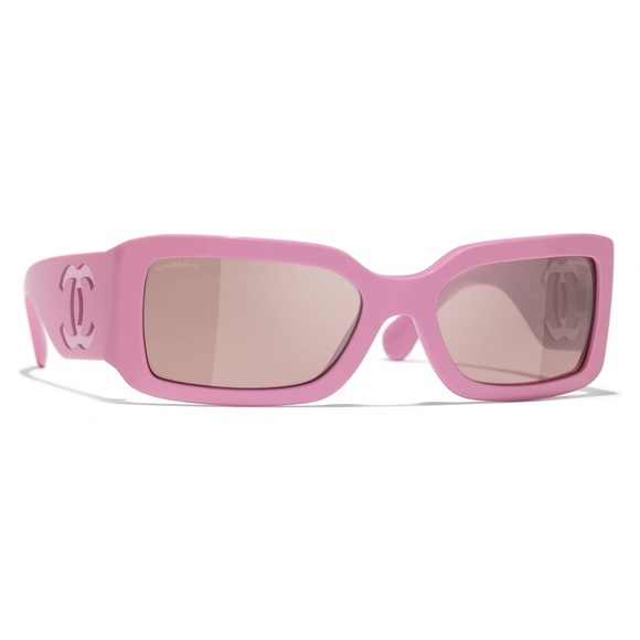 CHANEL Accessories - CHANEL Pink Rectangular Sunglasses with CC Cutout Temples